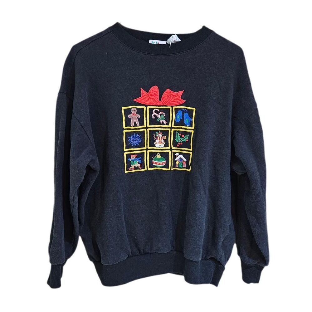 90s grandmacore ugly christmas black sweatshirt